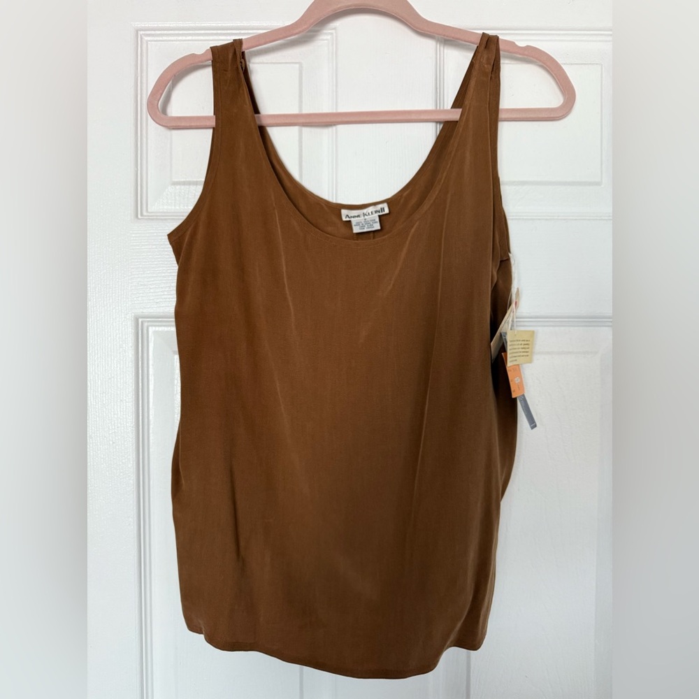 100% Silk Vintage Anne Klein Brown Sleeveless Top - Size 6